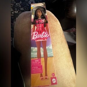 Barbie Fashion Doll African American Straight Black Hair in Pink Dress NRFB NIP